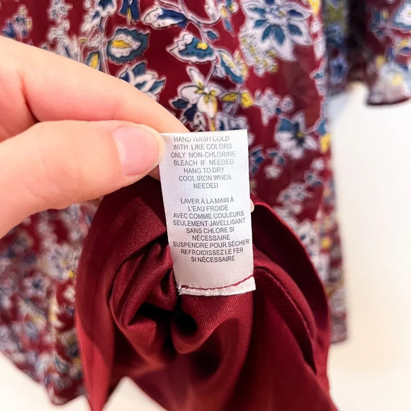 Jade by Johnny Was Maroon Floral Quarter Butterfly Sleeve Boho Mini Dress S NWT - Picture 7 of 10